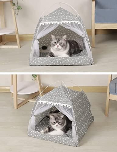 Barraca de gato interno e externo, camas de caverna fofas de gato, com almofada lavável removível de casal, cama