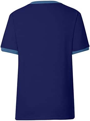 Camisa de blusa de manga curta de outono de verão para feminino algodão V de retalhos de retalhos casual com bolsos oz oz