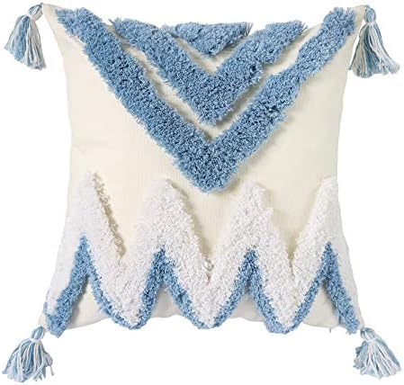 Hodeco azul claro Bordado geométrico de bordado tampo de bordado Tampa de travesseiro de 18x18