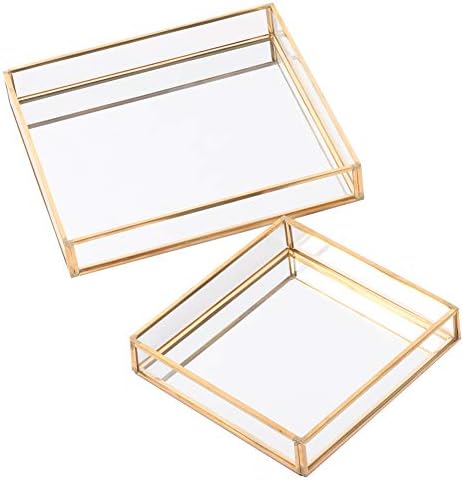 Koyal por atacado de vidro dourado espelho quadrado Bandejas de vaidade de 2, bandejas espelhadas decorativas para mesa de café, carrinho de bar