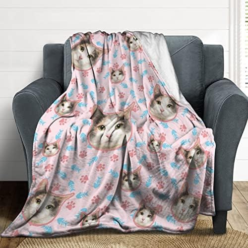 Artsadd Clanta personalizada com rosto de gato, Pet Memorial Blanket Presente personalizado com