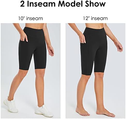 Baleaf Women's Long Biker Yoga Compression Shorts de cintura alta da cintura do joelho shorts de