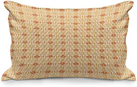 Ambesonne Floral Quilted Cavera de travesseiros, padrão folclórico de mosaico do Oriente Médio influencia o design étnico, capa padrão de travesseiro de sotaque de tamanho queen para quarto, 30 x 20, vermelhão laranja e branco