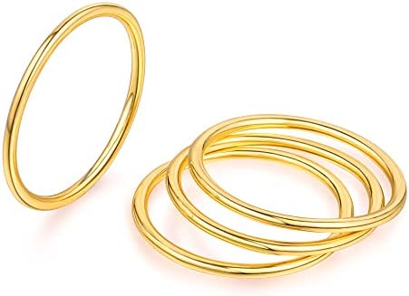 RLMOON 4PCS 14K Gold Batilhing Ringing Anel de ouro 1mm de ouro fino para mulheres Declaração empilhável anel liso Ponteiro POINT