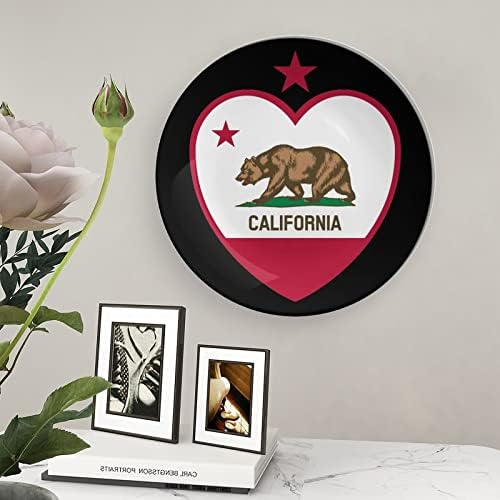 Placa decorativa de cerâmica pendurada no coração da bandeira da Califórnia com exibição Presentes