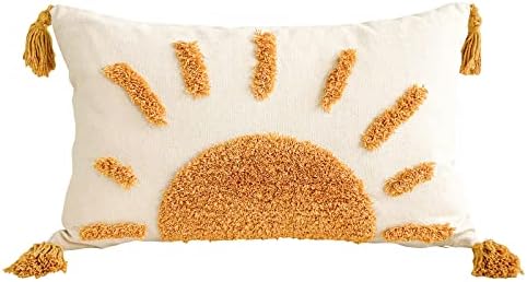 Zealax lombar decorativo boho arremesso de travesseiro de 12x20 polegadas para sofá sala de estar ao ar livre, capas de travesseiro com tufos de sol com tassels de almofada, decoração de casa rústica da fazenda