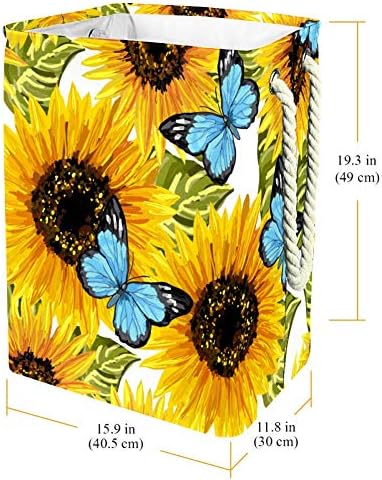 Homomer Sunflowers Butterflies azuis 300D Oxford PVC Roupas impermeáveis ​​cestas de roupas grandes para