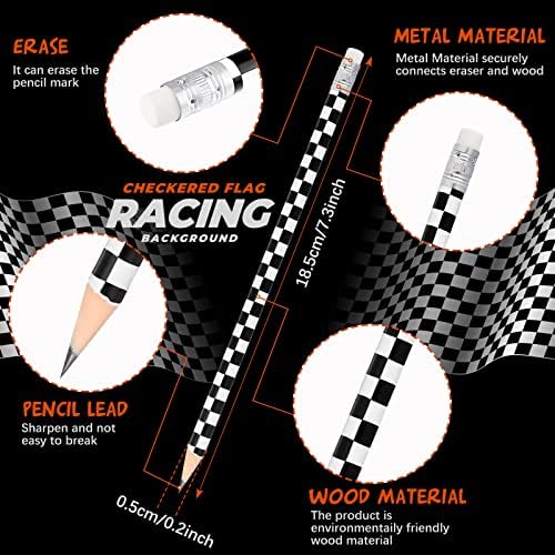 Gersoniel 36 pacotes de lápis de carro de corrida de corrida quadriculada Party Racing Party preenchida