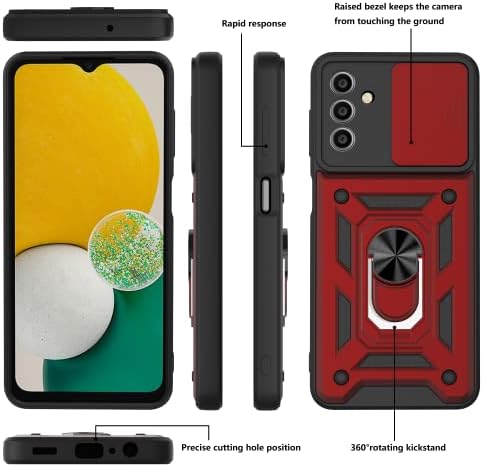 Vaks Samsung Galaxy A13 5G estojo com kickstand e tampa de câmera deslizante, capa do telefone à prova de choque