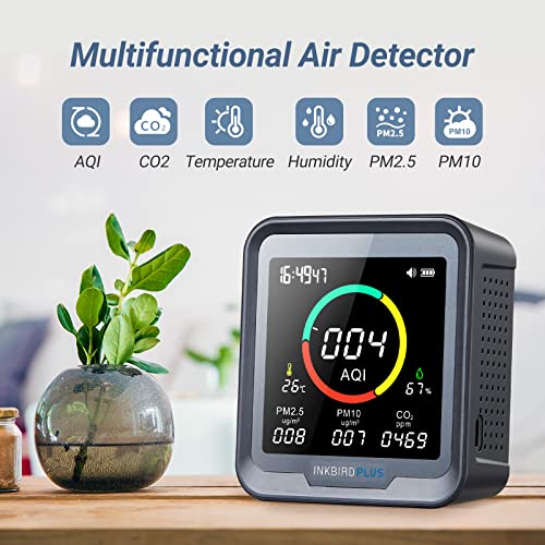 O Monitor de qualidade do ar interno do InkbirdPlus 6 em 1, detecta CO2, PM2.5, PM10, AQI, temperatura e umidade