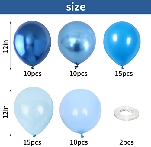 Conjunto de balão azul, 60 pacotes 12 polegadas Balões de balões azul cromados metálicos pérolas azuis macaron