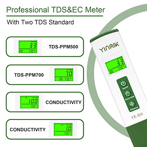 Medidor de pH digital yinmik com sonda de ponta de lança e medidor de temperatura EC TDS com PPM 500 e PPM700 para monitoramento de fitores de água e hidropônico