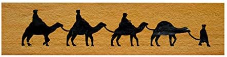 The Happy Cart Gifts Delight Stone Stone 2d 10x40 ”Retrato, Caravana de Camelo no Deserto, Camelo Desert Sand Men Ride Walking Black Orange Scene Art