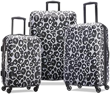 American Tourister Moonlight Hardside Expandível bagagem com rodas giratórias, preto de leopardo, conjunto de 3 peças