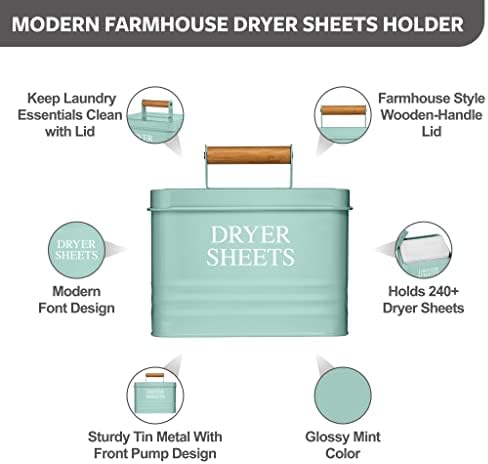 Calindiana Modern Farmhouse Metal Leundry Lençolas Distribuidor de folhas de tecido de lençóis com tampa para decoração de lavanderia e acessórios e organização de lavanderia e armazenamento de lavanderia, hortelã