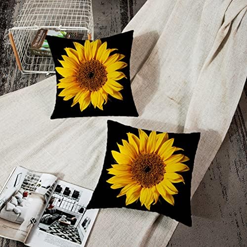 Conjunto de emvência de 2 capas de travesseiro de arremesso de girassol amarelo no sol preto Flores de decoração Casas de poliéster 16 x 16 polegadas quadradas zíperas home almofadas de almofada decorativa