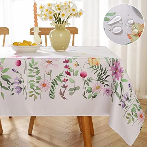 Retângulo de toalha de mesa de verão Sastybale, capa de mesa floral florescendo com borboletas e pétalas, pano