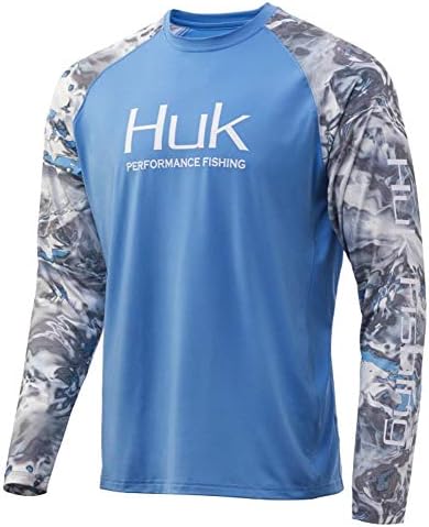 Huk Men's Mossy Oak Cabeçalho duplo ventilado Camisa de manga longa | CAMO CAMÃO DE PESQUISA DE