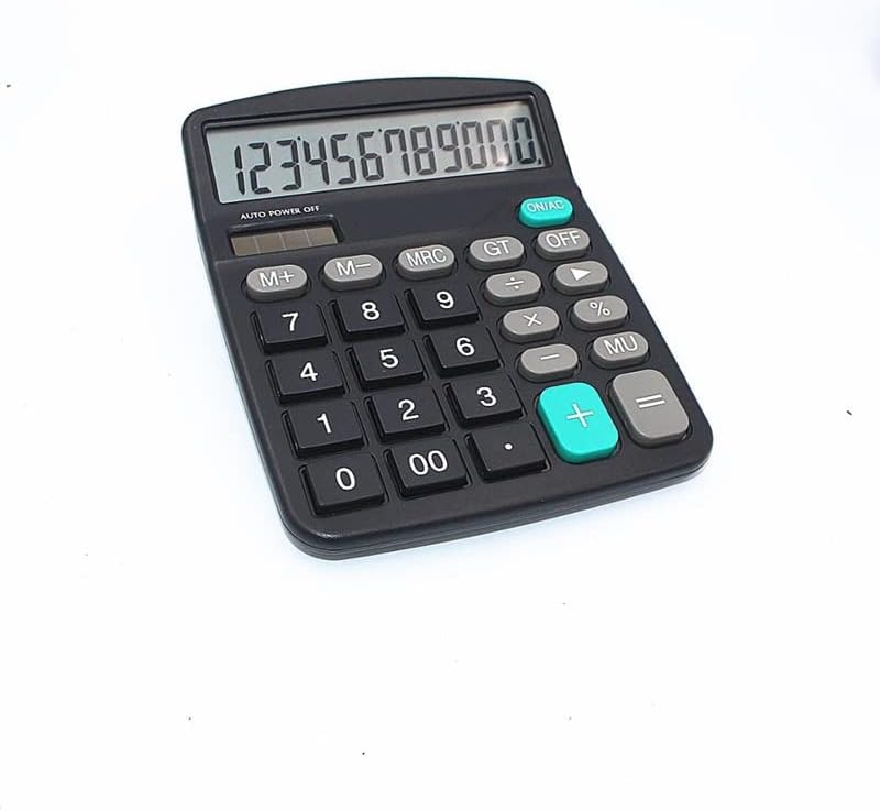 Calculadora de mesa de 12 dígitos de ganfanren, ferramenta de contabilidade de negócios financeiros de cor preto de tamanho grande e energia de solar e bateria
