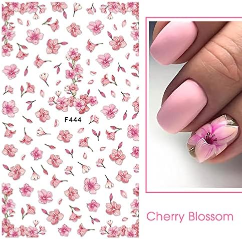 S Snuoy Nail Art Flowers adesivos Decalques, decalques de unhas auto-adesivas coloridas de pêssego Blossom Plum Blossom Designs Manicure Diy unhas para mulheres decorações de unhas