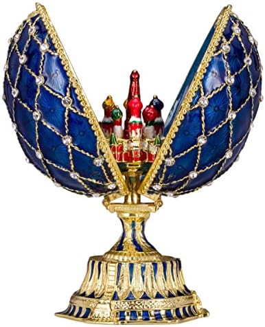 Danila-Uvenirs Faberge Style Egg com Saint Basil Cathedral 4.8 '' azul