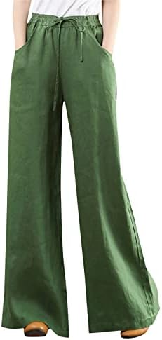 Calça de corredor Mulheres calças de verão para mulheres calças de linho feminino Canda alta calça de bolso sólido