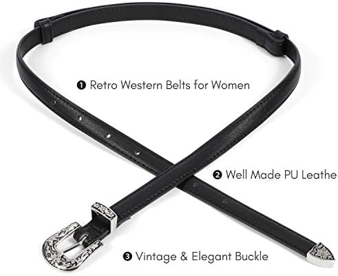 Suosdey Trendy Western Skinny Belts for Women Celra de cintura fina de couro ajustável para vestidos com fivela
