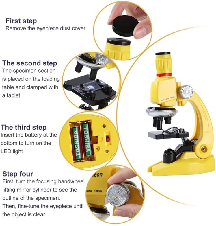 Kit de acessórios para microscópio para adultos kit de microscópio LAB LED 100X-400X-1200X Consumíveis de laboratório biológico refinado