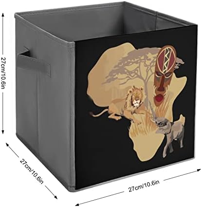 Africa Wild Lion Elephant Mapa Caixa de armazenamento dobrável Bins de armazenamento de tecido de tecido de tecido Caixas organizadoras com alças