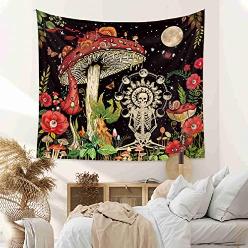 Rsefly cogumelo crânio tapeçaria de floresta de tapeçaria de tapeçaria de borboleta tapeçaria da lua para quarto estético floral fria de tapeçaria parede pendurada na parede hippie tapeçaria sala de estar decoração-59.1 × 51.2 em