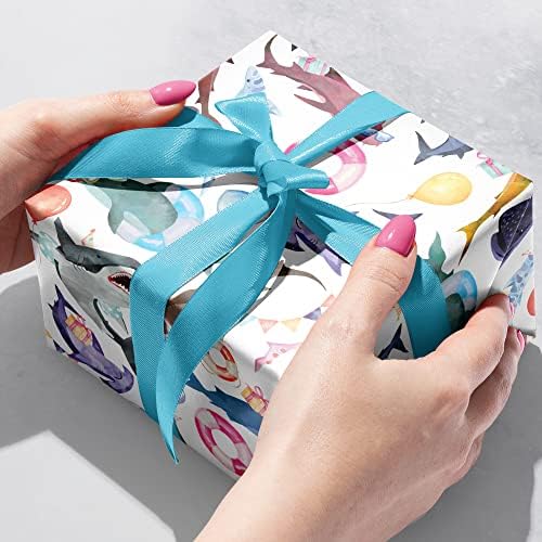 Jillson Roberts 6 Roll Count Recycled Birthday Gift Wrap, Shark Party
