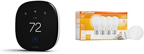 Novo 2022! Termostato Smart Ecobee aumentou compatível com Alexa e Sylvania liderou a lâmpada A19, 60W Base média equivalente eficiente de 8,5w, 2700k branco macio, 4 pacote de 4