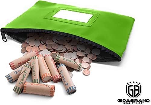 Bolsa de depósito bancário em dinheiro com zíper | 11x6 polegadas | Verde claro | Bolsa de carteira de moeda de dinheiro em couro durável para homens e mulheres com janela de identificação emoldurada e cartão em branco | por Gidabrand