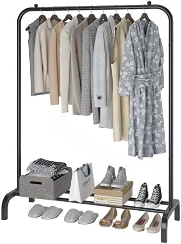 Rack de roupas de metal Moyipin, plack de vestuário portátil de haste única para pendurar roupas, panos para o quarto, varanda 43.31 polegadas, preto