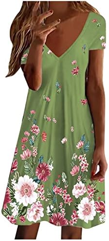 2023 Vestido floral de pescoço feminino de Summer Moman e BOHO Casual Print Flowy Flowy Flowy Flowy Short Beach