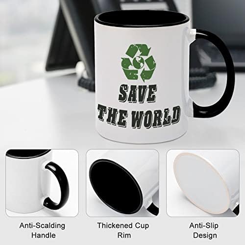 Salve a caneca de cerâmica mundial Creative Black Inside Coffee Cup, alça durável, canecas exclusivas