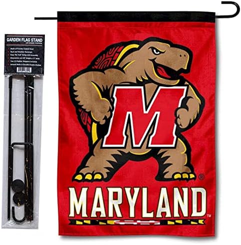 Maryland Terps dois logotipo bandeira de jardim e suporte de suporte de bandeira