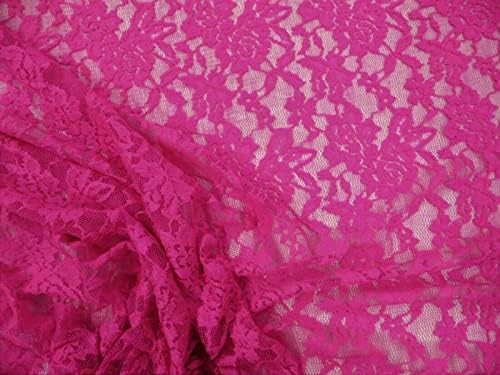Tecido bordado de vestuário de renda esticada pura floral rosa quente tt102