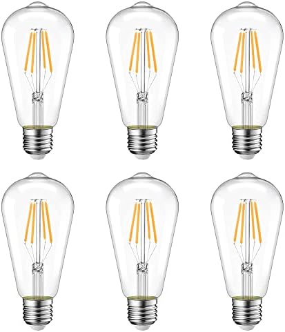 INLUGH ST19 Lâmpada LED de 5W diminuído, base E26, Lâmpada Edison Branca Brilhosa, 6-Pacote e 50 watts Vintage
