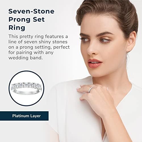 Morgan e Paige Cubic Zirconia Wedding Anniversary Ring for Women - Corte brilhante Sete Stone Classic Prong -set Platinum Platled Sterling Silver Watering Waring Waring