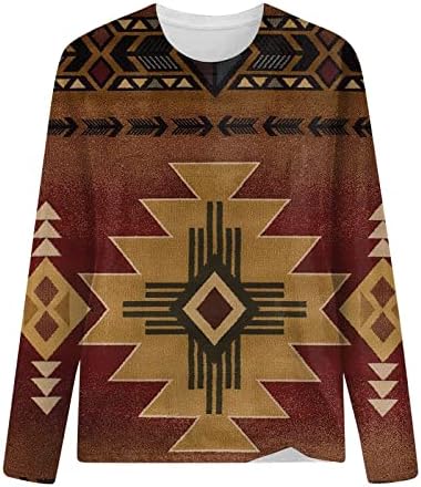 Camisas ocidentais femininas cairam aztec de manga longa Tops nativos americanos roupas étnicas casuais pullover