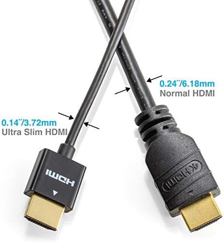 NTW Cabo HDMI Ultra Slim HDMI 1 Pacote de alta velocidade Premium de alta velocidade Cabo HDMI com tecnologia Redmere, 1080p, 4K HDR, 10,2 Gbps, 36AWG - Black