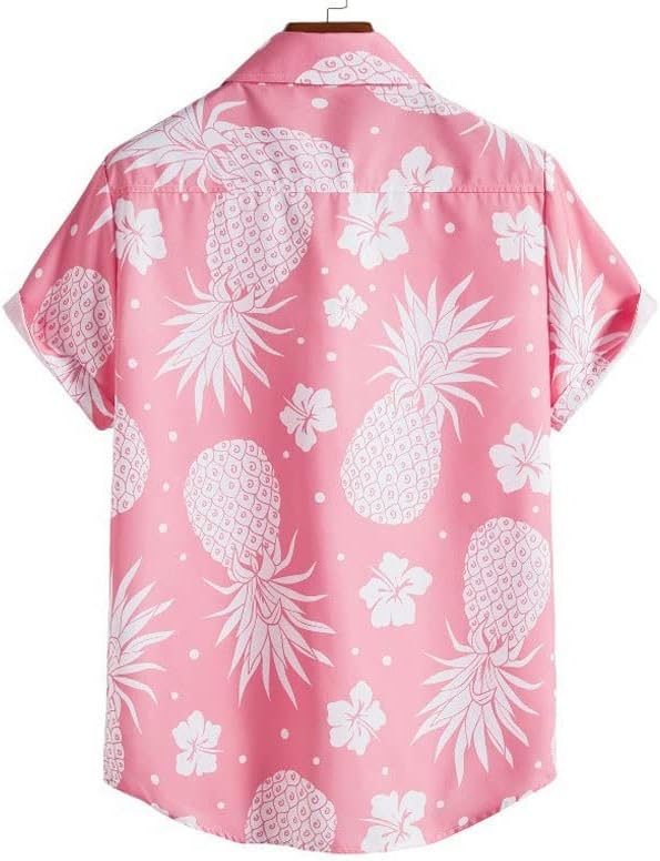TJLSS Men's Pink Pineapple Imprimir camisa de manga curta shorts de duas peças de traje de praia Men