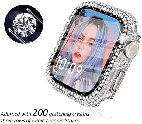 Chancy 4-Pack Compatível para choque de proteção de estojo Apple Watch de 40 mm com protetor de tela, 200 casos de bling de diamante Crystal capa para Apple Watch Series 6 5 4, Starlight/Rose Gold/Rainbow/Clear, 40mm