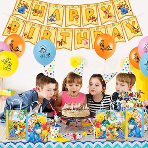 16 PCS Pooh Bear Party Paper Gift Sacors, 2 Styles Party Favor Smags com alças para decorações de festas de Winnie, sacolas de boa bolsa de doces para meninos para meninos infantis de festas de festas
