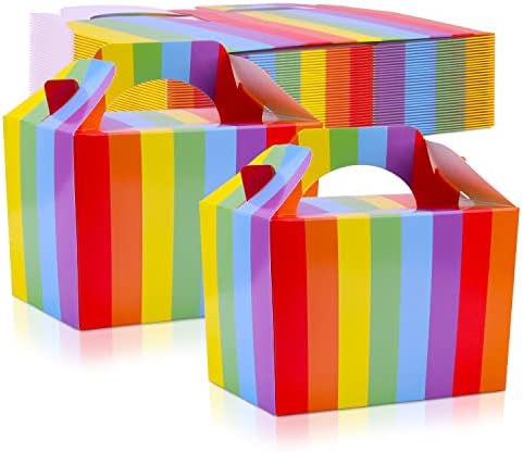 Caixas de festa do Rainbow Treat Favor, 24 caixas de presente de papelão para proposta de dama de honra/aniversário/festa/casamento, papel de embalagem de papel kraft vermelho com tampas