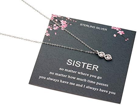 Presentes da irmã, Sterling Silver Infinite Dois corações duplos infinitos interligados, colares de presentes de joias de aniversário para irmãs, independentemente de