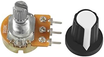 AOKIN 20pcs B10K 10K Rotário Potentiômetro com kit de áudio de botão preto, resistores variáveis ​​Potenciômetro