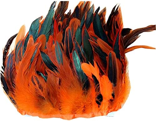 Panax Real Galo Feathers em tiras de 2m/2,18 jardas de tecido - ideal para carnaval, Halloween, artesanato, desnatado à mão, DIY, roupas, figurinos, decoração de laranja