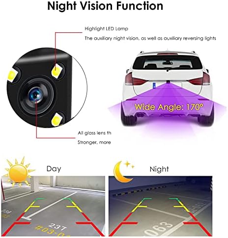 Câmera de backup de carro, câmera reversa de 4 LED HD com visão noturna, câmera traseira de backup de 170 ° de largura anjo, adequado para carros, SUV, caminhões, RV e muito mais